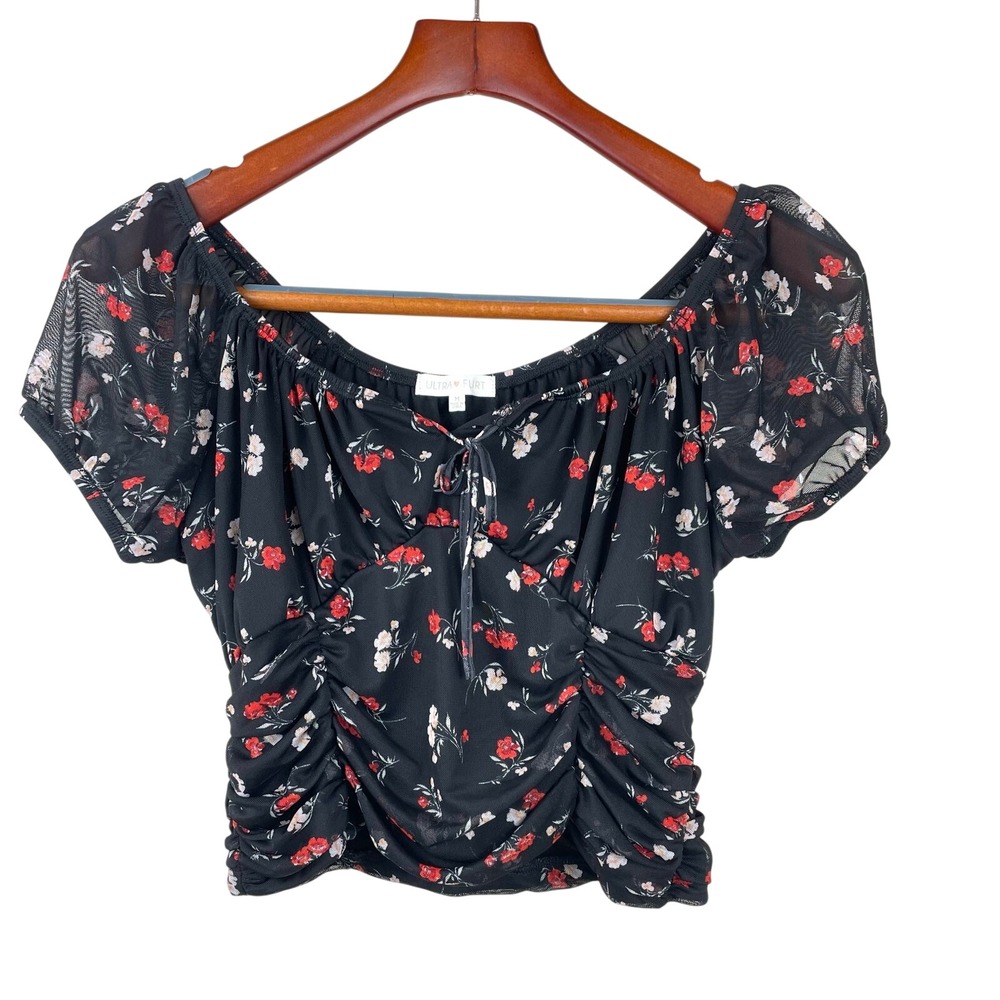 Y2K 90s Womens Top Sz M Babydoll Whimsigoth Milkmaid Fairy Mesh Cottage Floral